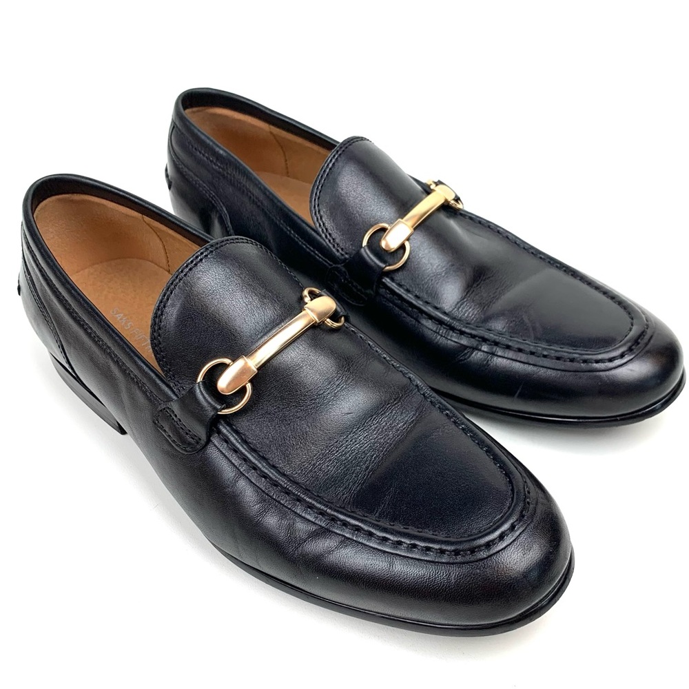 Saks Fifth Avenue Black Leather Firenze Loafer - Picture 1 of 7